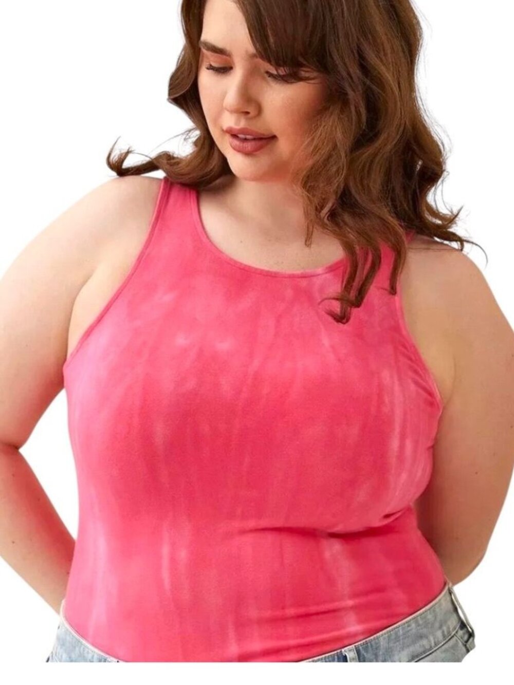 Torrid Foxy High Neck Pink Tie Dye Tank Top Size 0 (Large/12)